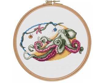 Octopus - PDF cross stitch pattern - Sea Creatures counted cross stitch chart