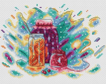 Jam PDF cross stitch pattern - Summer fruit counted cross stitch pattern - Kitchen cross stitch