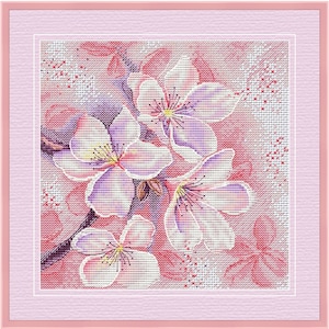 Aroma de Sakura PDF patrones de punto de cruz - Punto de cruz contado Cherry Blossom - Punto de cruz Sakura - Gráfico cuadrado - Flor de primavera rosa