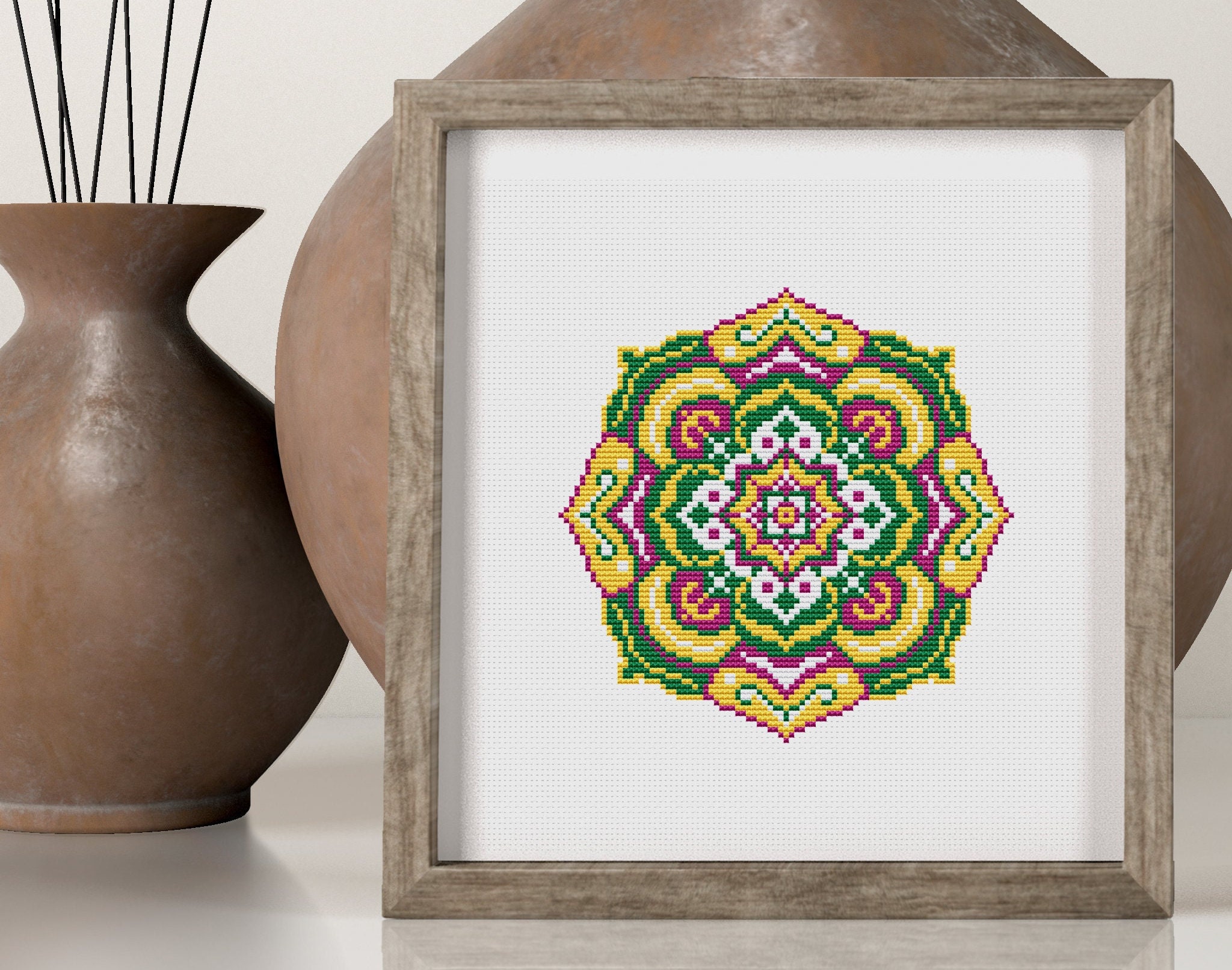 Mandala PDF cross stitch pattern - Mandala counted cross stitch pattern - Hoop geometric embroidery chart - Mandala downloadable pattern