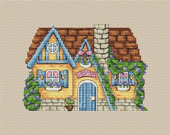 Beautiful Cottage PDF cross stitch patterns - Spring house - Country house - gingerbread house cross stitch chart - House counted