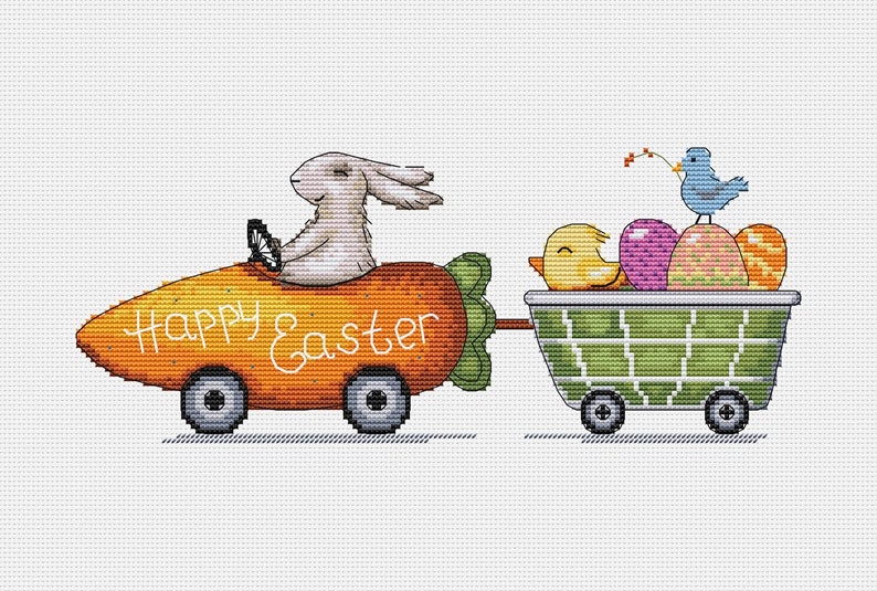 Happy Easter PDF Cross Stitch Pattern - Easter Bunny Counted Cross ...