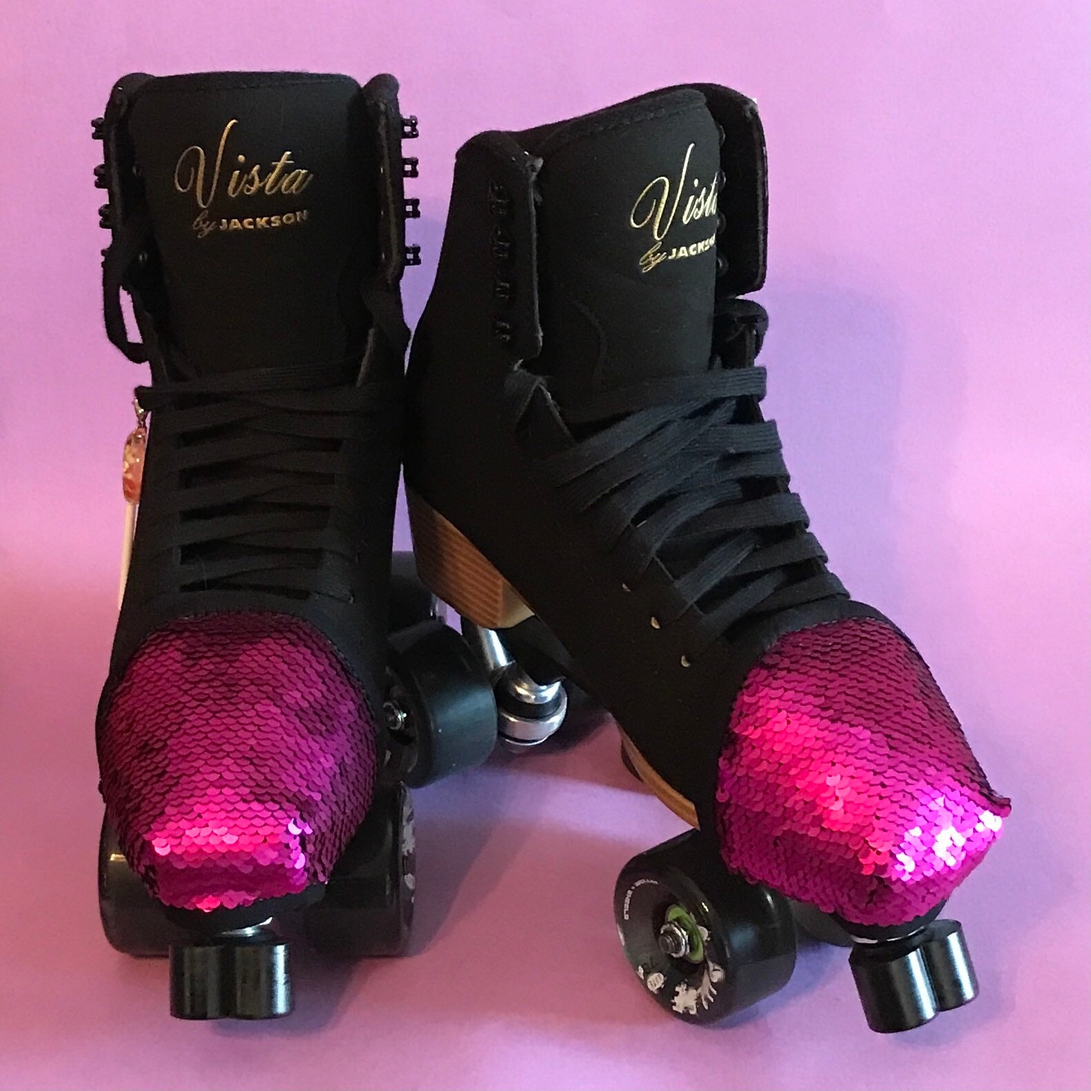 FAST CAP roller skate toe guards. Roller skate toe caps ~ Hot Fuschia reversable sequin