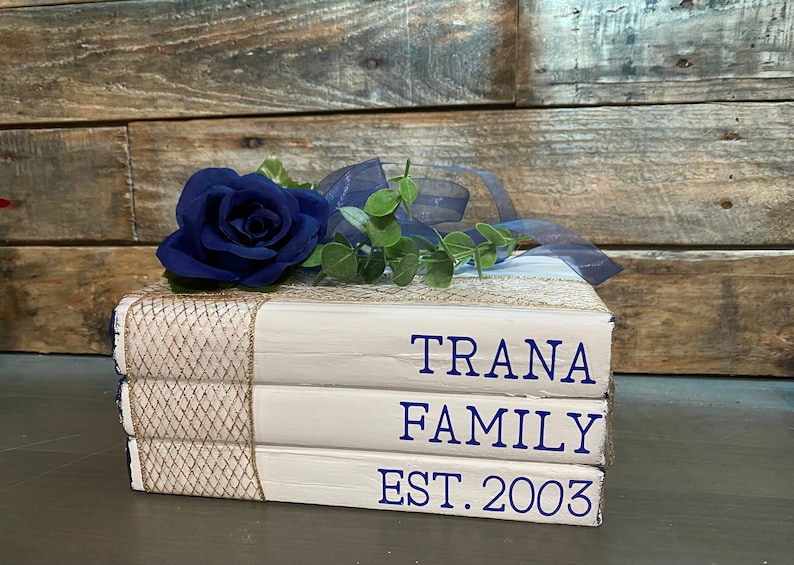 Custom book stack farmhouse decor table decor shelf decor book stack jute rope flower decor home decor