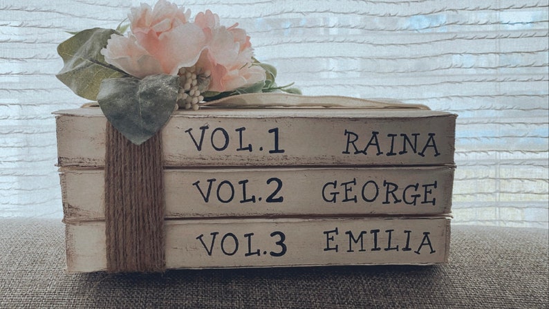 Custom book stack farmhouse decor table decor shelf decor book stack jute rope flower decor home decor