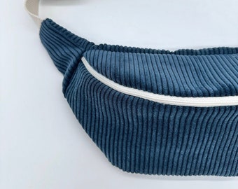 Waist bag / Corduroy storage pouch - Cotton lined - Navy blue