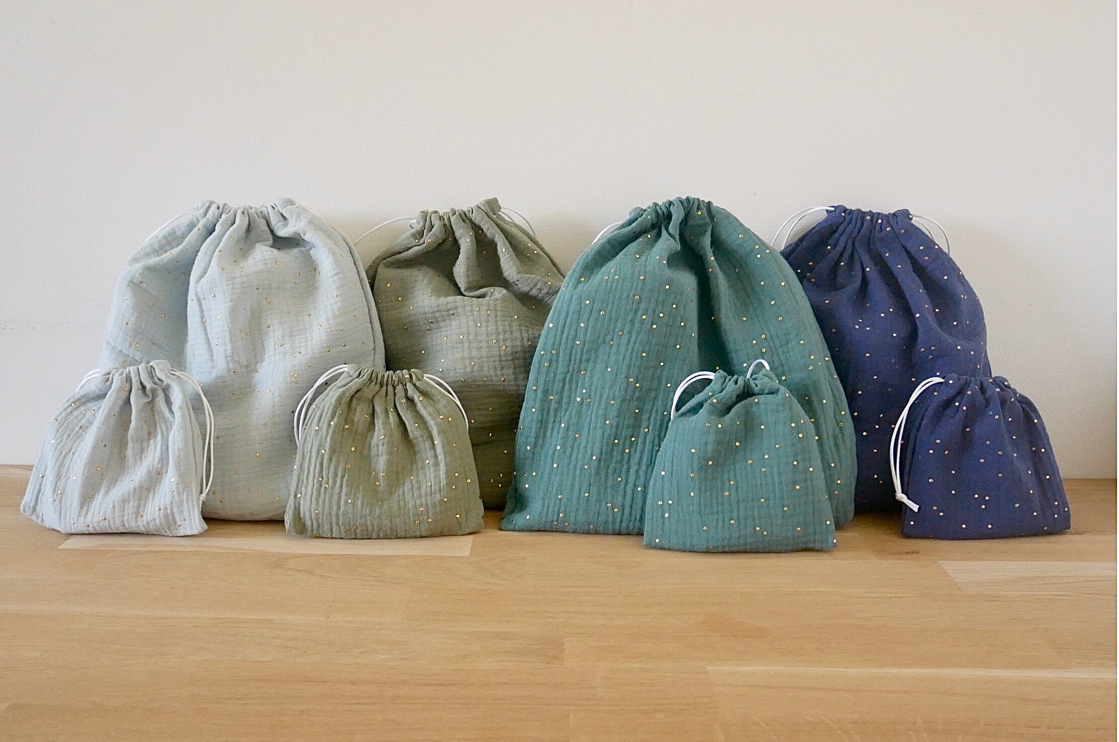 4 Pochons Gaze De Coton Ruban 8x10cm Blanc - Artifetes 79056