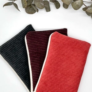 Petite pochette/Trousse en velours côtelé en Gris très foncé-Noir/Aubergine/Corail  - Avec des fermetures