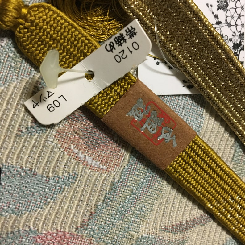 from Japan\u3000 Obi Fastener Kimono Accessory Golden Brown with Gold Vintage Silk Obijime