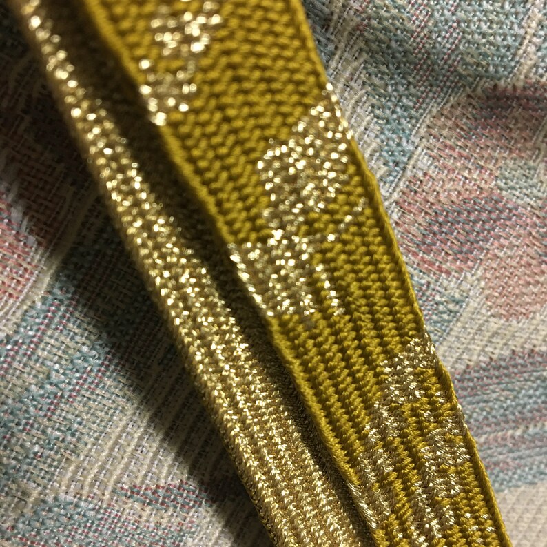 from Japan\u3000 Obi Fastener Kimono Accessory Golden Brown with Gold Vintage Silk Obijime