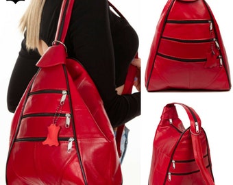 Damen Echtleder Tasche Rucksack Schultertasche Umhängetasche Crossbody Rot Leder Schultertasche Genuine leather Bag