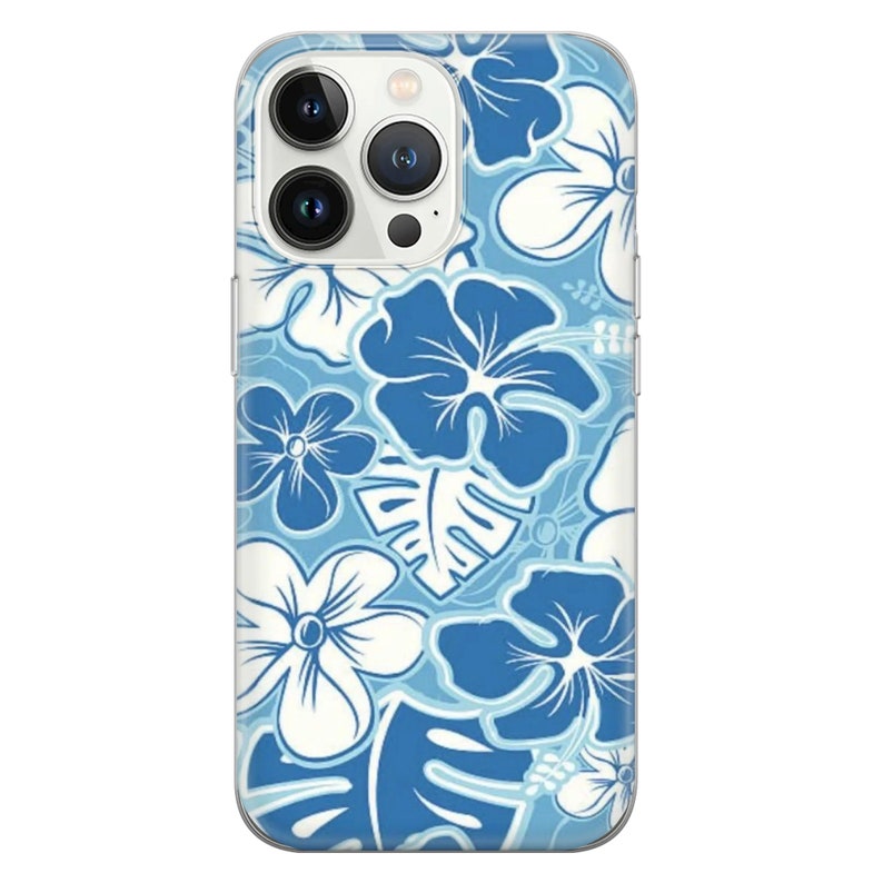 Blue Flower Phone Case Floral Print Cover for iPhone 15 14 13 12, Samsung S23 S22 A74 A54 A14