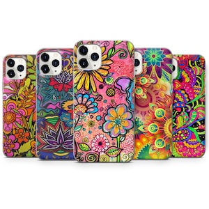 70s Hippie Psychedelic Flower iPhone 15 Pro Max 14 13 mini 12 11 XR XS SE 2020 2022 X 7 8 6 + Plus Case Cover