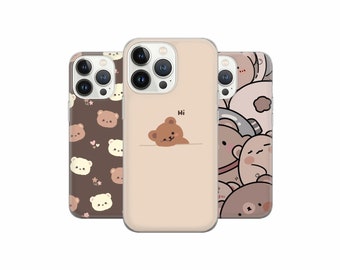 Kawaii Bear Phone Case Cute Teddy Cover for iPhone 16 Pro Max 15 14 13 12, Samsung S23 S22 A74 A54 A14, Pixel 8 7 Pro A
