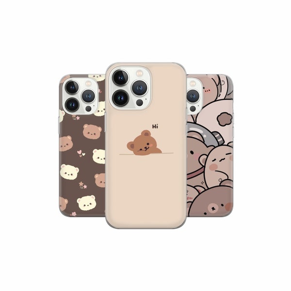 Kawaii Bear Phone Case Cute Teddy Cover pour iPhone 15 14 13 12, Samsung S23 S22 A74 A54 A14, Pixel 8 7 Pro A