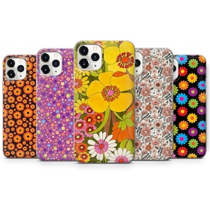 60er Jahre Hippie Blumen Muster Retro Fall für iPhone 16 Pro Max 15 14 13 mini 12 11 XR XS SE 2020 2022 X 7 8 6 + Plus Abdeckung
