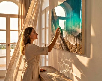 Large 3D Ocean Window Resin Art 100x60cm | Statement Coastal Wall Art | Handmade Luxury Ocean Artwork | Resin Ocean Series