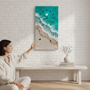 Resin Ocean Wall Clock | Handmade Coastal Art Clock | Large Beach Wall Decor | Epoxy Seascape Clock | One of a Kind