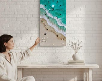 Resin Ocean Wall Clock | Handmade Coastal Art Clock | Large Beach Wall Decor | Epoxy Seascape Clock | One of a Kind