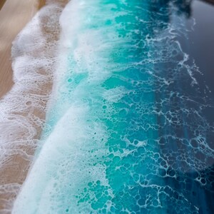 Bamboo Bed Tray with Resin Ocean Waves | Handmade Coastal Serving Tray | Foldable Breakfast Tray | Resin Art Home Decor 53 cm 画像 5