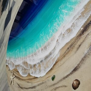 Grande oeuvre d'art murale océan en résine - Peinture époxy ronde vagues de 100 cm - oeuvre d'art 3D en résine de plage XL - Décoration d'intérieur côtière - Grande décoration murale océan image 11