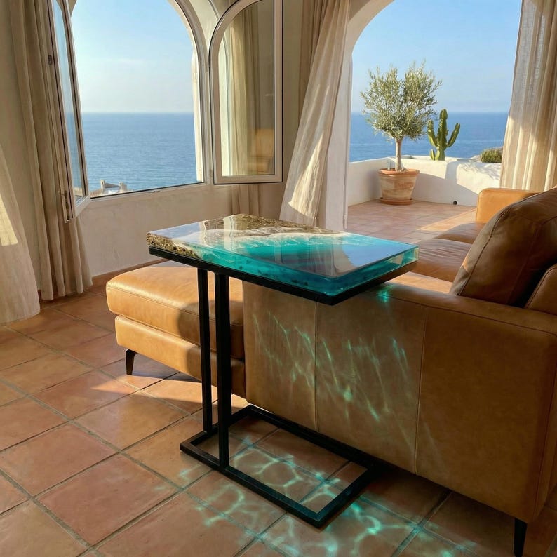 Handmade Resin Ocean Side Table – 3D Ocean Window Coastal C Table ...
