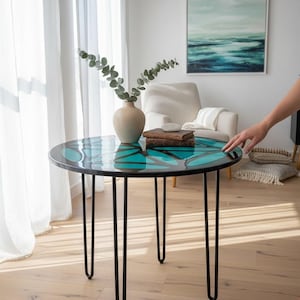 Mesa de centro de resina epoxi con diseño de mandala: Mesa con bloques de color personalizados (80 cm) imagen 7
