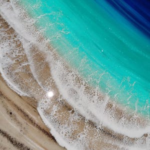 Grande oeuvre d'art murale océan en résine - Peinture époxy ronde vagues de 100 cm - oeuvre d'art 3D en résine de plage XL - Décoration d'intérieur côtière - Grande décoration murale océan image 3
