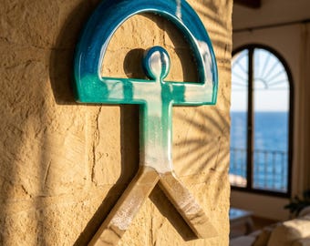 80cm Resin Ocean Indalo Wall Art | Handmade Coastal Decor | Mediterranean Symbol | Beach House Wall Hanging | One of a Kind Artwork