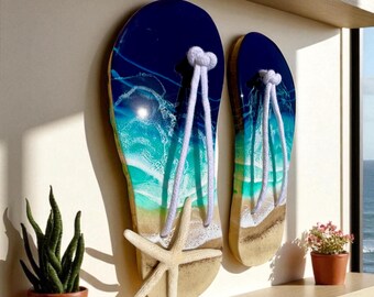 Handmade Resin Flip Flop Wall Decor: Coastal Beach Art With