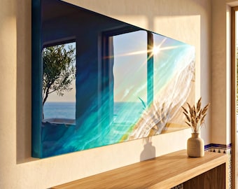 Großes handgemachtes Resin Resin Kunst: Küstenlandschaft Wanddekor (130 x 60 cm)