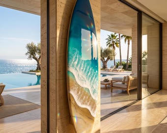 Luxury Vertical Resin Surfboard Wall Art | Coastal Beach House Decor | Handmade Ocean Wall Art | Premium Coastal Statement Piece