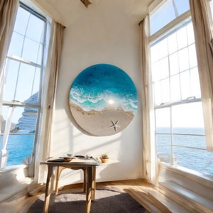 Harsschilderij &quot;Playa de Las Vistas&quot;, oceaanharskunst, hars oceaan strand epoxyhars strand, 3D kunst aan de muur, oceaangolven, oceaankunst, harsgolven