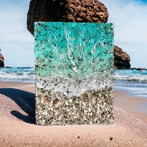 Resin painting &quot;Playa De Los Muertos&quot;, ocean resin art, epoxy resin beach, 3D wall art, ocean waves, ocean art, resin ocean, real beach
