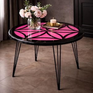 Mesa de centro de resina epoxi con diseño de mandala: Mesa con bloques de color personalizados (80 cm) imagen 1