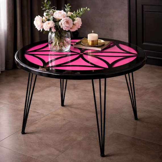 Mandala Epoxy Resin Coffee Table: Custom Color Block Table (80 cm)