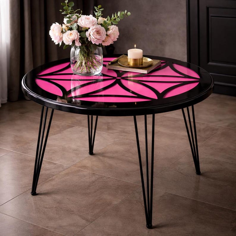 Mesa de centro de resina epoxi con diseño de mandala: Mesa con bloques de color personalizados (80 cm) imagen 1