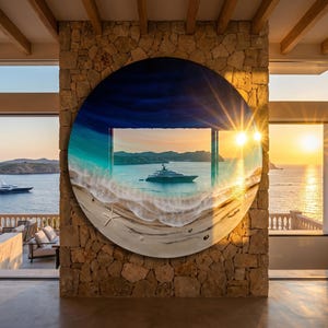 Grande oeuvre d'art murale océan en résine - Peinture époxy ronde vagues de 100 cm - oeuvre d'art 3D en résine de plage XL - Décoration d'intérieur côtière - Grande décoration murale océan image 10