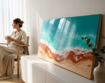 Original Resin Ocean Painting: Large Coastal Seascape Wall Art (120x60cm)