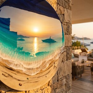 Grande oeuvre d'art murale océan en résine - Peinture époxy ronde vagues de 100 cm - oeuvre d'art 3D en résine de plage XL - Décoration d'intérieur côtière - Grande décoration murale océan image 4
