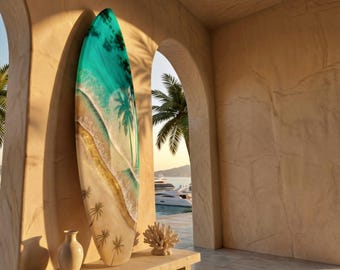 Surfboard Resin Wall Art | Palm Shadow Collection | Luxury Coastal Wall Decor | One of a Kind Ocean Artwork | Handmade Resin Art Spain