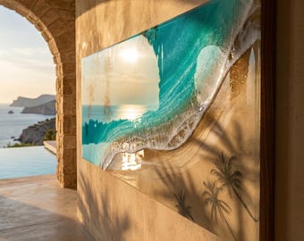 Luxury Resin Ocean Wall Art | Palm Shadow Collection | One of a Kind Coastal Artwork | Large Beach House Wall Decor | Handmade in Spain