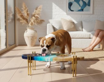 Surfboard Dog Bowl With Resin Waves - Etsy