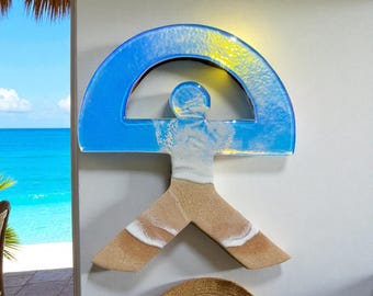 Small Iridescent Indalo Wall Decor 30 cm – Handmade Resin Good Luck Symbol | Spanish Protection Charm | Coastal Home Gift