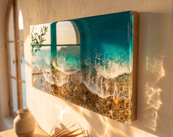 3D Ocean Window Resin Art | Handmade Coastal Wall Decor | Small Beach Artwork | Textured Sea Wave Art | Resin Ocean Series