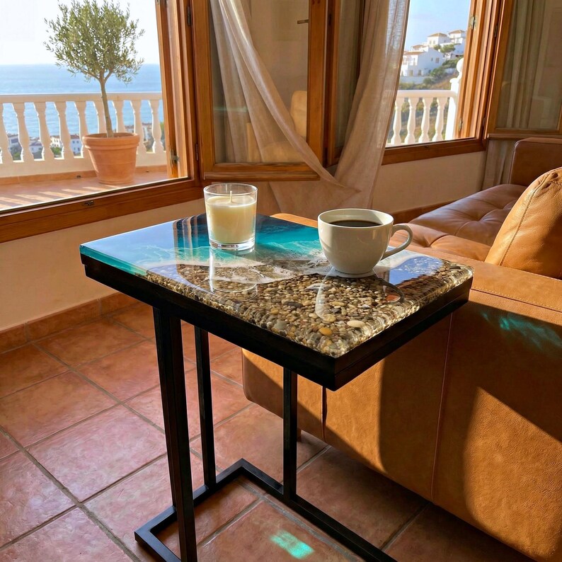 Handmade Resin Ocean Side Table – 3D Ocean Window Coastal C Table ...