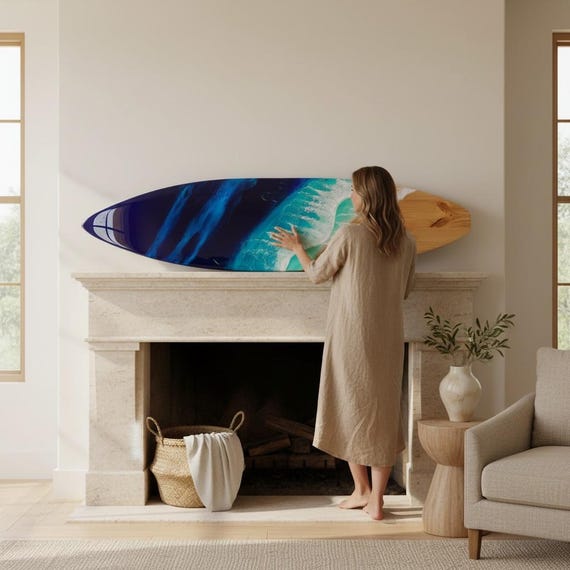 Resin Surfboard Wall Art • Beach House Decor • Ocean Wave Art