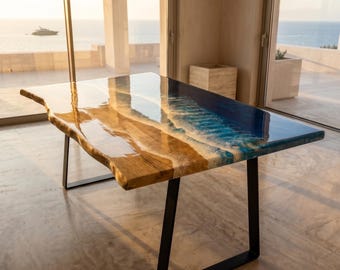 Large Ocean Resin Coffee Table | Luxury Coastal Statement Furniture | Handmade Solid Pine Resin Table | Beach House Decor