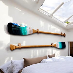 Decorative paddle 90CM long, nautical decor, decorative wood oar with resin wave, wooden paddle, resin wave, wall paddle decor, oar decor