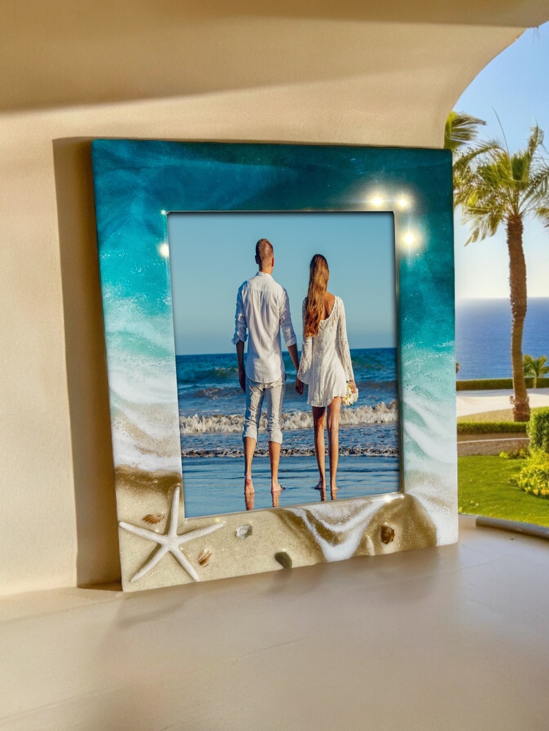 Handmade Ocean Resin Picture Frame – Coastal Photo Frame With Starfish ...